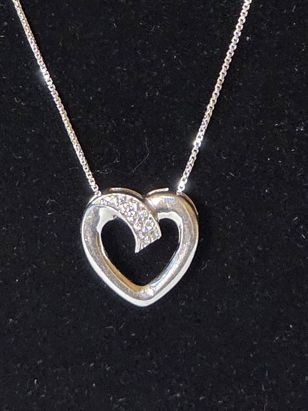 Sterling Silver Heart Pendant Necklace with Pavé Accent - Silver